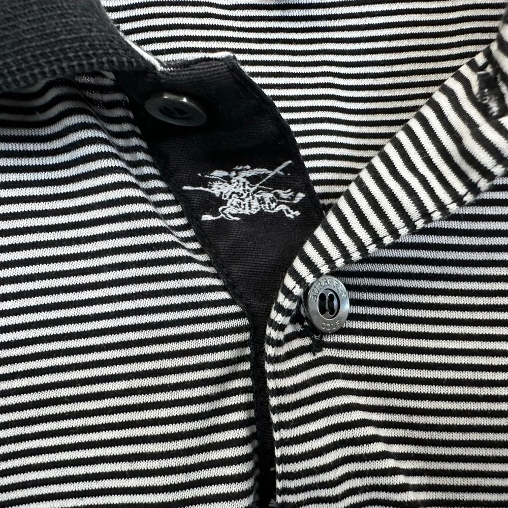 Burberry Golf Mens Striped Short Sleeve Polo Shirt Size Large Black White Cotton - Picture 4 of 10